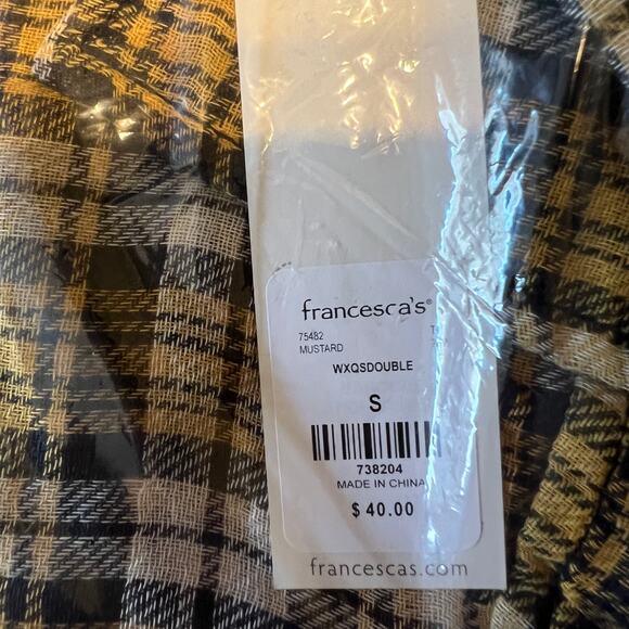 NWT Francesca's Dizzy Gal Gold/Black/White Plaid Button Down Shirt - Picture 9 of 11